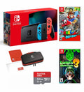 Case Odyssey with Blue + Neon Console Bundle 64GB Nintendo + Neon 3 Mario Joy-Con - Red MicroSD + Carrying & Super Card with Switch Luigi's Switch Mansion