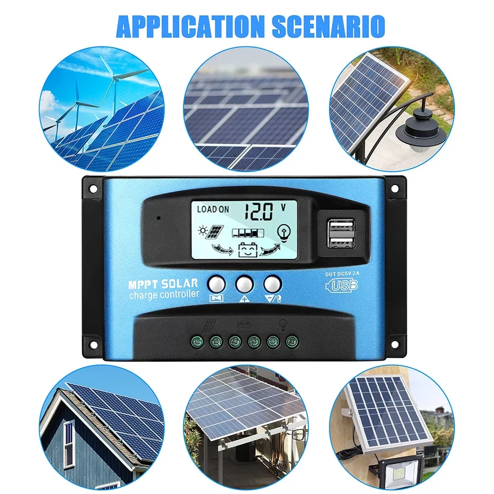 30A USB, MCU Timer(Blue) Control, Dual Controller, Charge Regulator MPPT Controller, Solar Panel Charger Build-in Efficiency, Solar Charging High