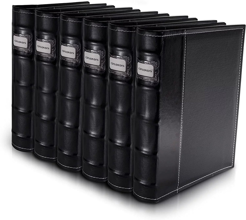 DVDs, Blu Leather - - Storage for Video Sheets Capacity Bellagio-Italia - - Set Rays, 6 Pack Organizer Binder Games Acid-Free Organizer - 288-Disc - Storage CD/DVD Binder Black CDs, &