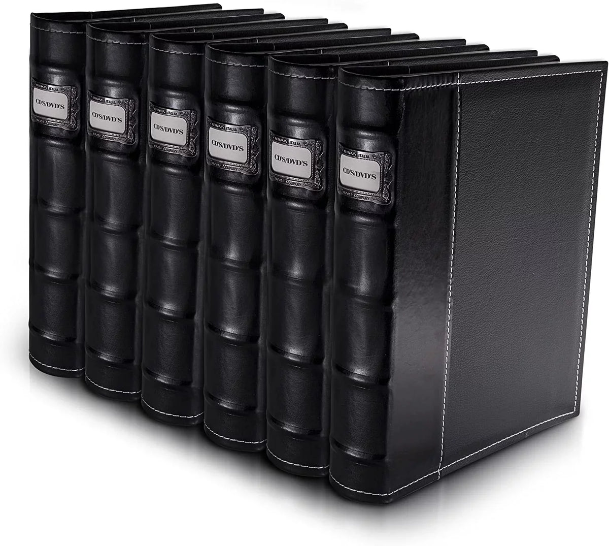 DVDs, Blu Leather - - Storage for Video Sheets Capacity Bellagio-Italia - - Set Rays, 6 Pack Organizer Binder Games Acid-Free Organizer - 288-Disc - Storage CD/DVD Binder Black CDs, &