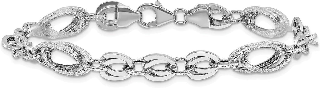 14k Italy In Gold - Bracelet Link Polished 7.75"- Made & Textured White Fancy Oval Diamonds Avariah