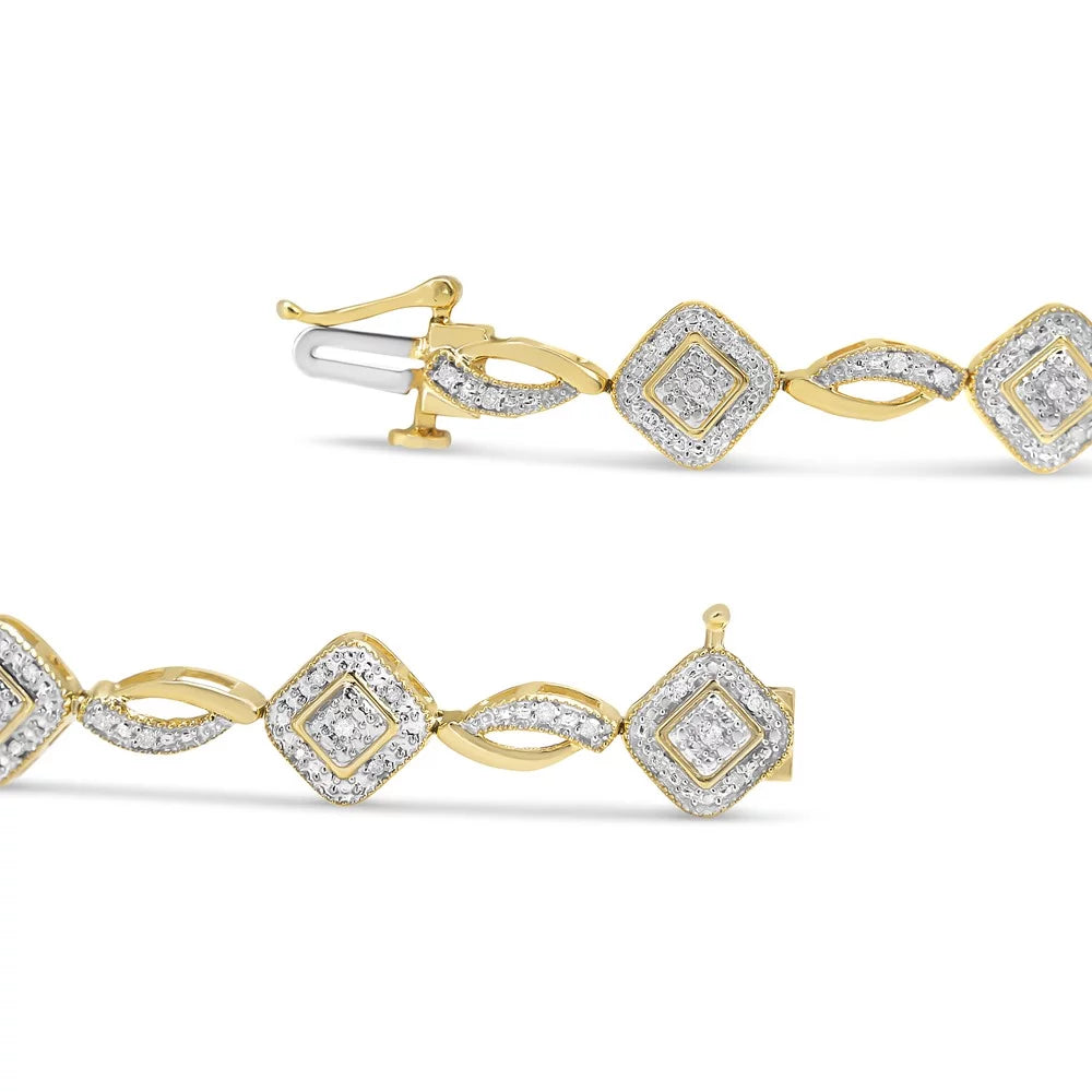 7.25" Clarity) Swirl Square Yellow 1/4 and Cttw I2-I3 Bracelet Alternating (I-J Diamond Color, Art Deco Link .925 Plated 10K Gold Sterling Silver