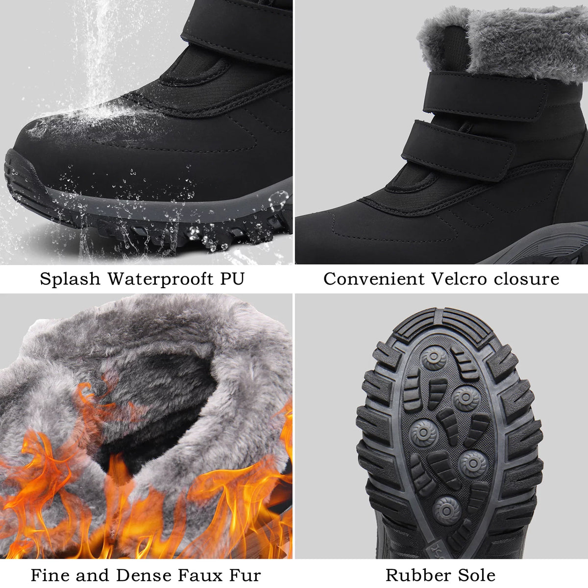 Boots and Waterproof Shoes Snow Fur Lined Hook Warm Thickened Winter Faux Loop Booties Walking Outdoor Women's