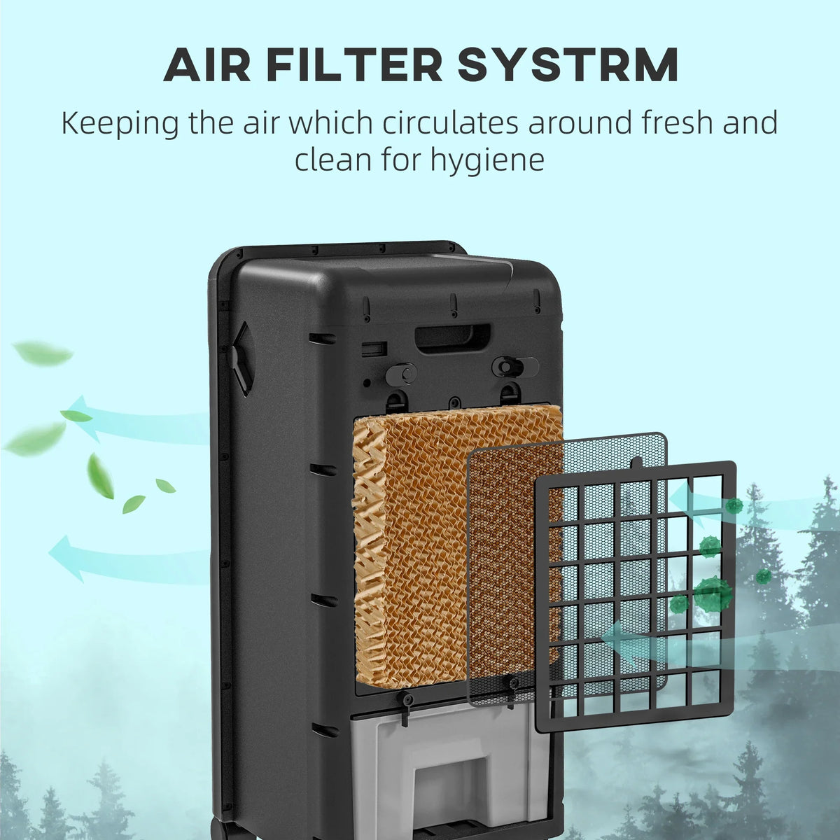 Air Black Mobile 3-In-1 HOMCOM Remote Evaporative with Oscillating Cooler