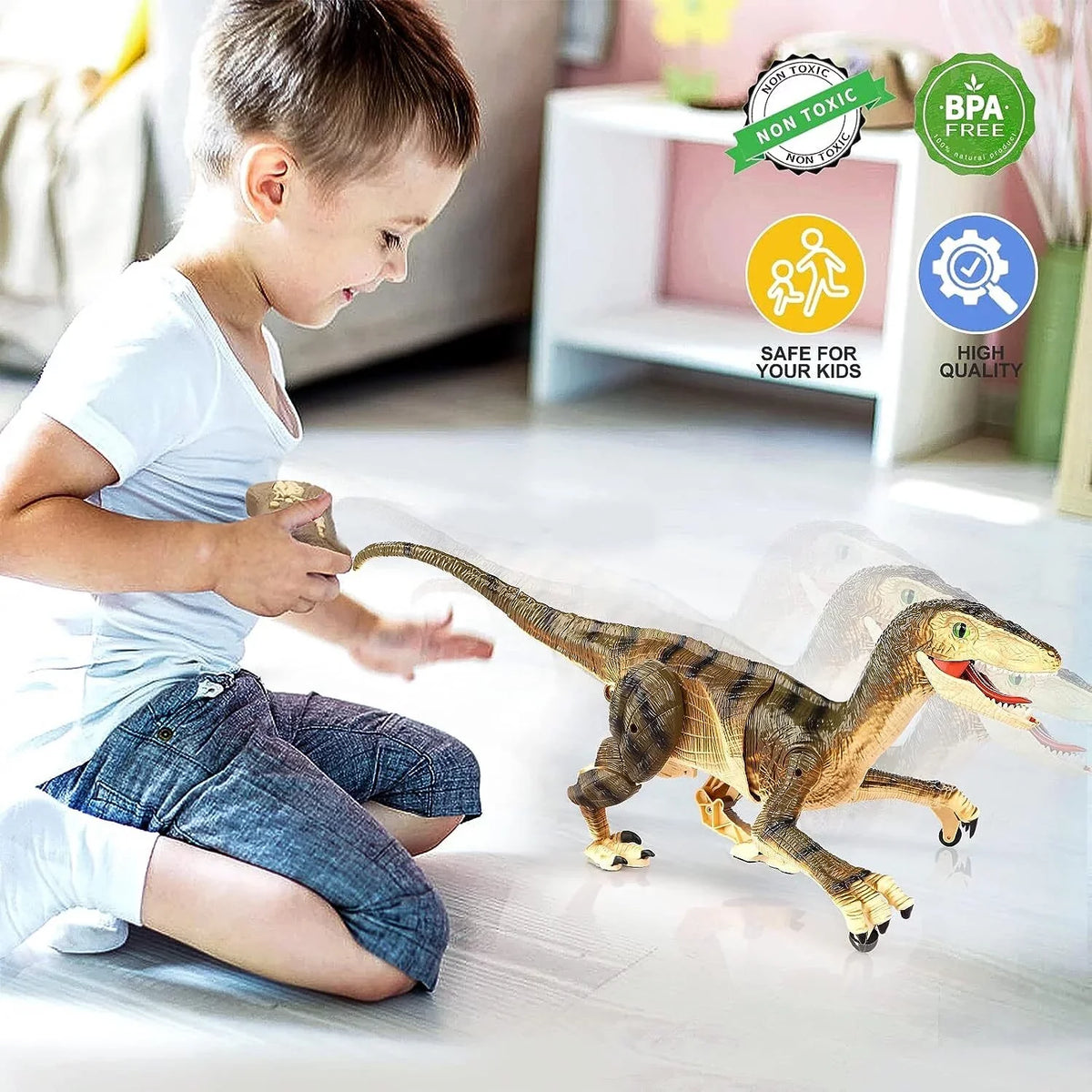 Boys Age Remote Old Dinosaur 3-5, RC for with - Toys Dinosaur T-Rex Lights Years Brown 5-7, JBee Robot Ctrl Gifts 8-12 Control and Girls Toy Kids Walking Sounds Boys for