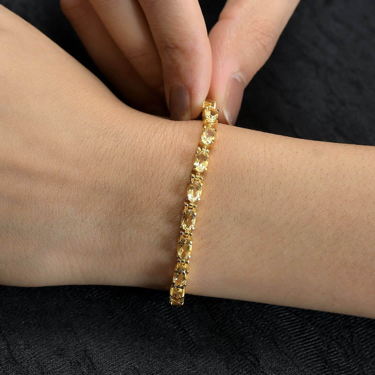 Ct Citrine Gifts Size for Bracelet Plated LC Yellow 7.25" Gold Stainless Oval Women Steel Shop Ion 7.38 Birthday Jewelry