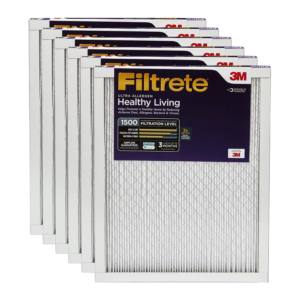 6-Pack 24 Throughout Home, 1 x Cleaner Reduction 14 Filtrete Furnace Allergen Air MPR Your Filter, Ultra 1500 Air Delivers x Living Healthy AC