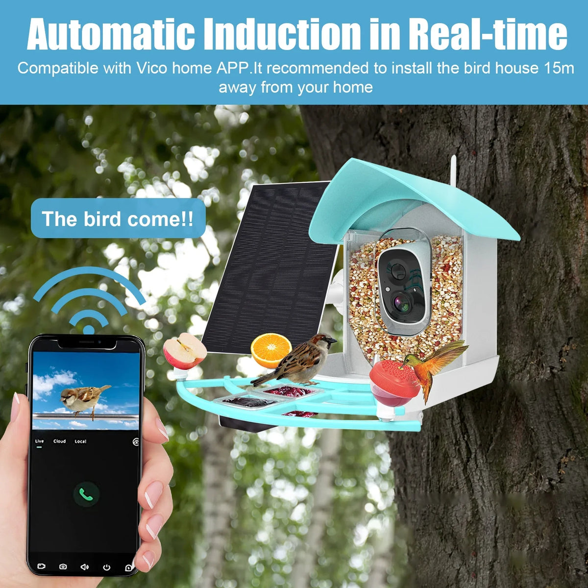 Feeder Video Video 1080pVideo Species 1080p Wireless Camera Camera Vico Powered With Resolution Owsoo Arealer Surveillance camera,PirAi Wifi Feeder Camera App Solar Pir Wifi Ai App