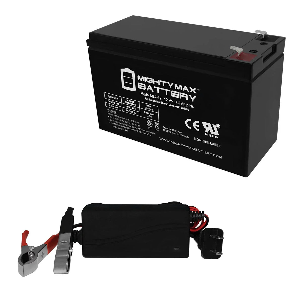 Charger EVX1272F2 7.2AH 12V Sea-Doo + Battery ZS06, 12V Replaces 1Amp