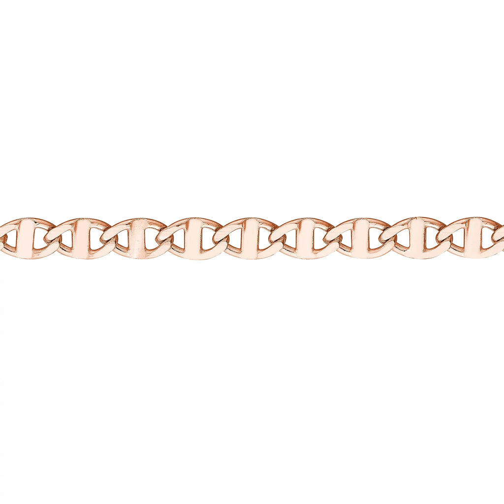 2.20mm 14K Gold Women's Flat Link 9"-10" Mariner Adjustable Anklet Rose