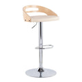 Natural Modern Leather In Cream Wood Mid-Century Adjustable Barstool Faux Swivel Cassis With And