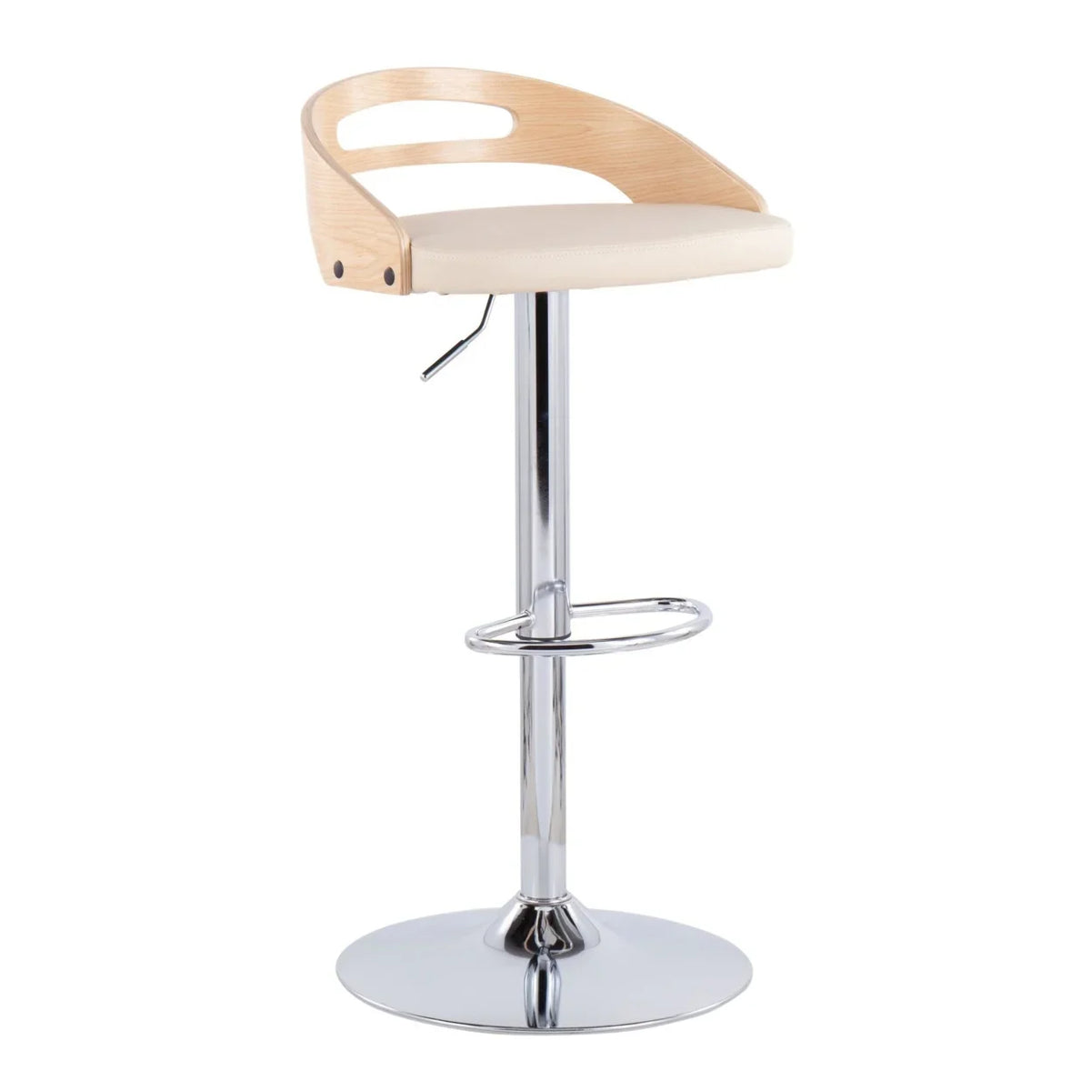 Natural Modern Leather In Cream Wood Mid-Century Adjustable Barstool Faux Swivel Cassis With And