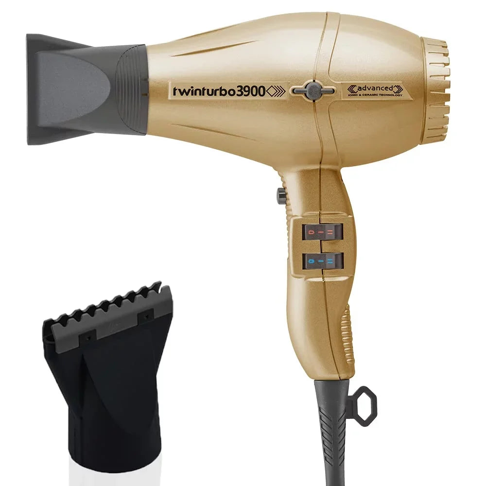 TwinTurbo 3900 Ceramic Dryer - Hot Blow Items) Eco Ionic Black 2 (Bundle and Technology Turbo & Attachment Advanced Power Gold Hair Friendly