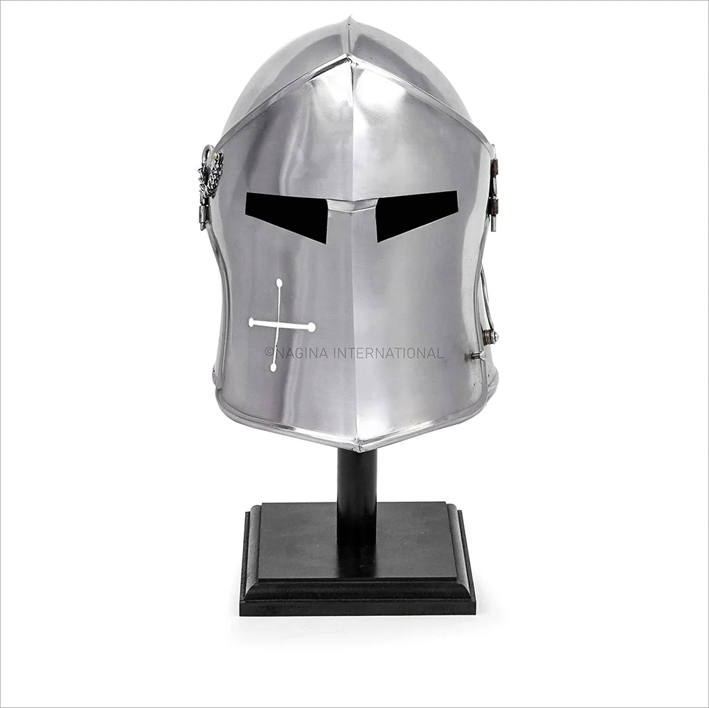 Props Larpers Crusader's Steel Templar Base & Black Helm Helmet Costumes International For Medieval Nagina Wooden On Barbuta | Brushed Knights Armory Visored