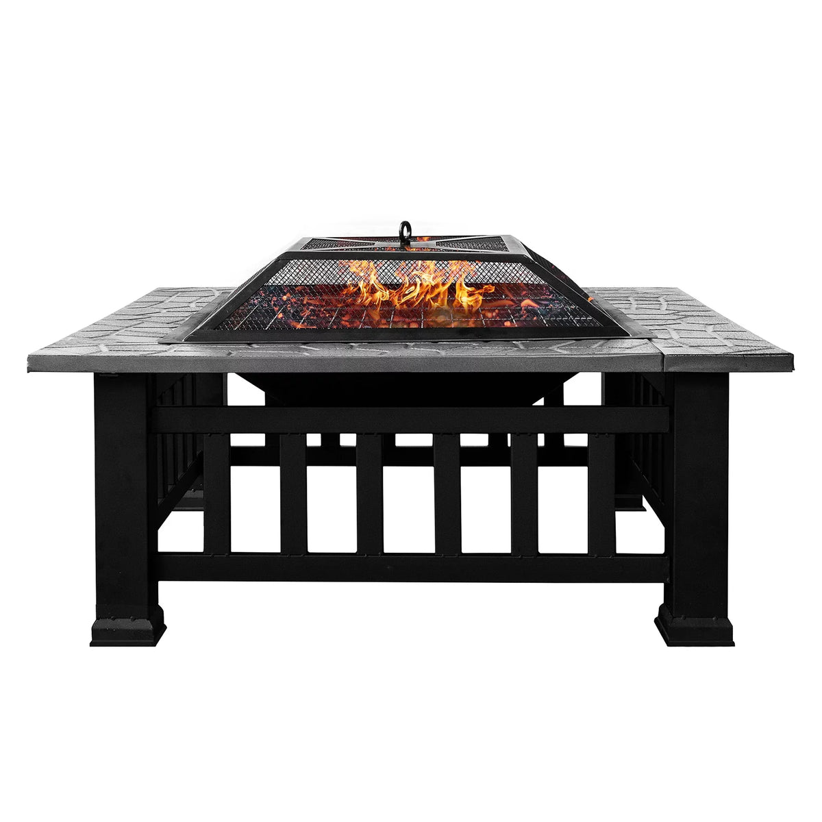 Patio Square Log Metal Garden BBQ Fire Cover, Screen, Table Pit 3 32in and Table with Firepit Multifunctional Stove Grate in Kmowoo Poker Spark 1