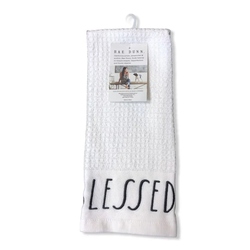 GRATEFUL - Rae of Dunn Towels White BLESSED 2 Christmas Kitchen Set