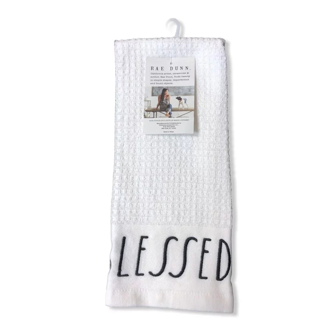 GRATEFUL - Rae of Dunn Towels White BLESSED 2 Christmas Kitchen Set