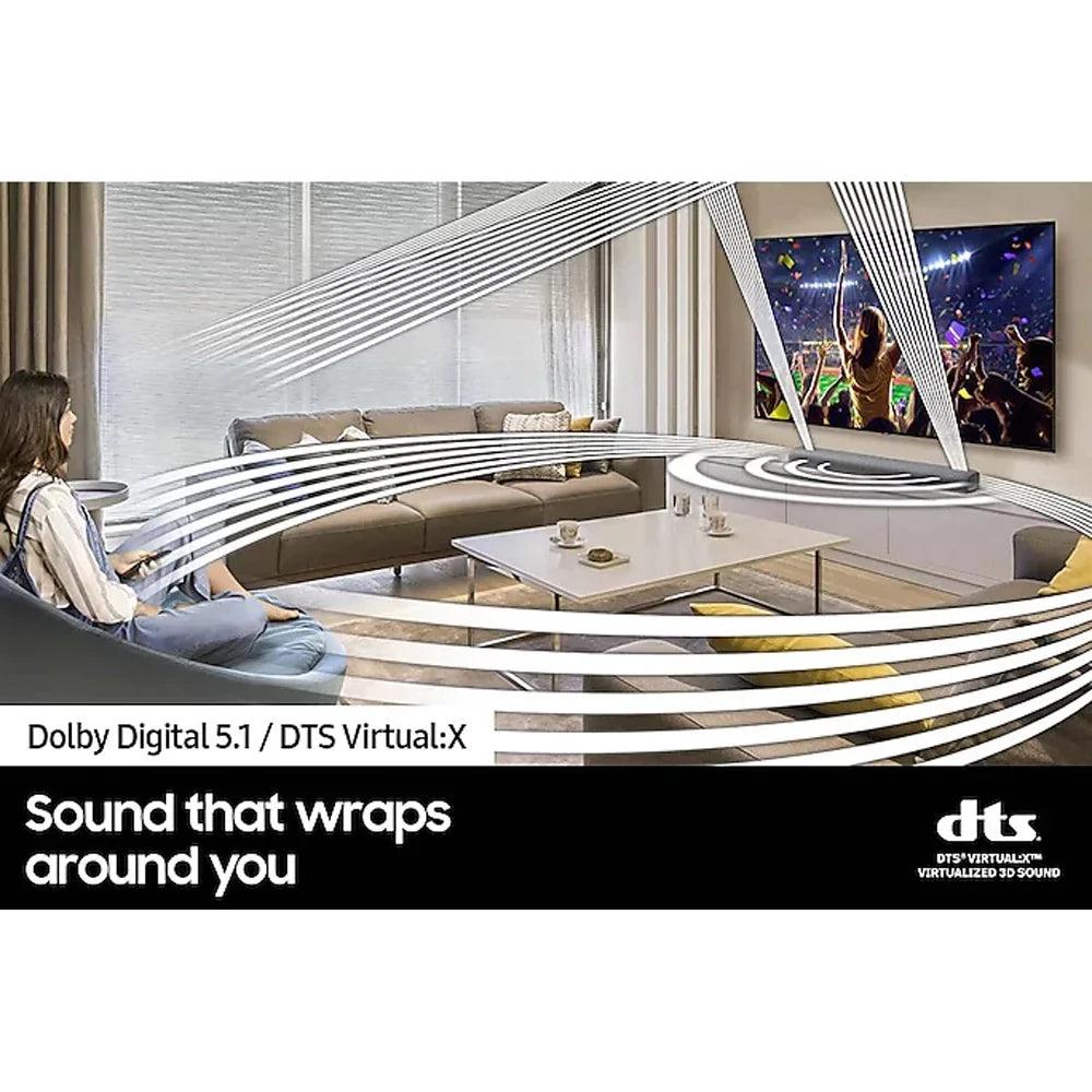 with HW-S50A (Open Atmos, Samsung - Virtual:X, in Gray DTS Deep Premium Adaptive Multi Built Soundbar Design, 2021, 3.0ch Box) Connection, Speaker, Bluetooth Center Lite, Sound Dolby