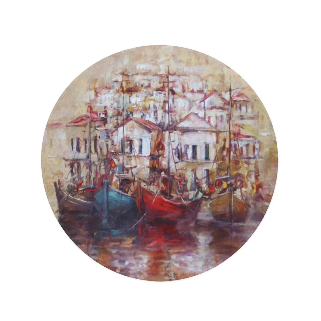 Canvas Blanket Beach 60 Throw Roof Towel Circle Beach Harbor on SIDONKU Mat Boats Tapestry Painting Round Red Towels Oil Circular inch Travel Island