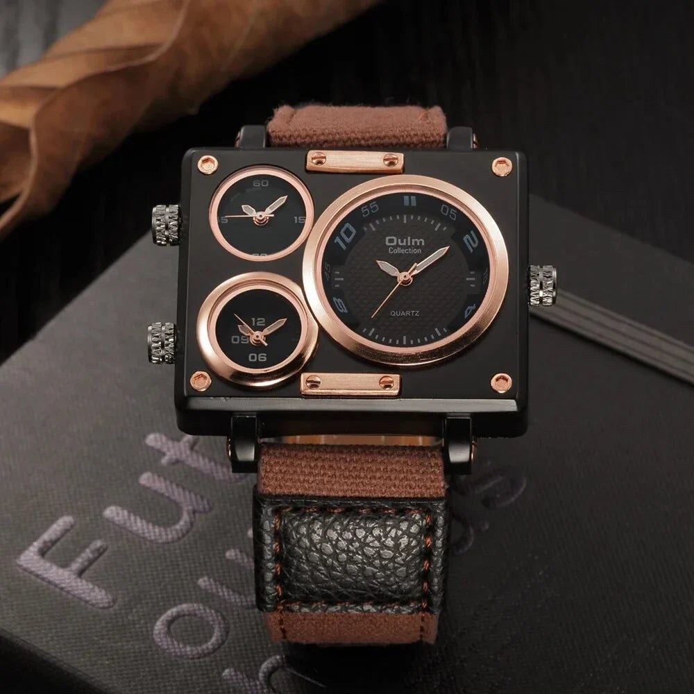 Casual Designer Watch Style Luxury Men Unique Fashion Time Big Face Watches Zone Square Quartz Blue Watches New Men's Brand 3