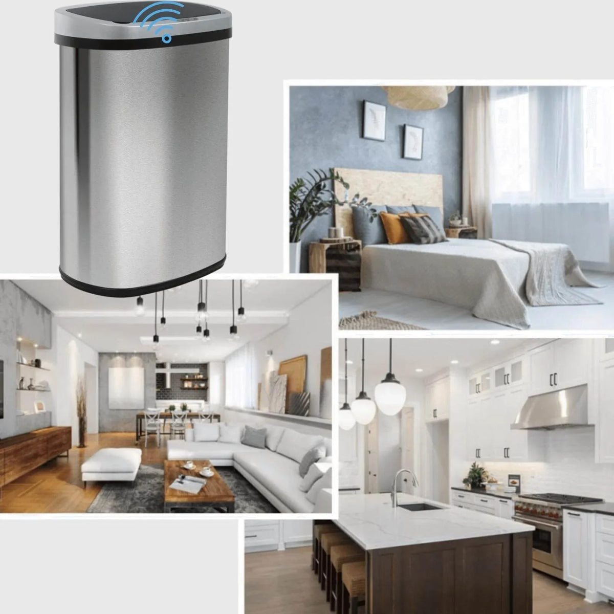 Lid, Can Anti-Fingerprint Touch-Free Kitchen Home, 13 Mute Stainless NiamVelo Gallon Sensor, Can with Automatic Bin for Waste & Designed Garbage Silver Trash Motion with Steel Office