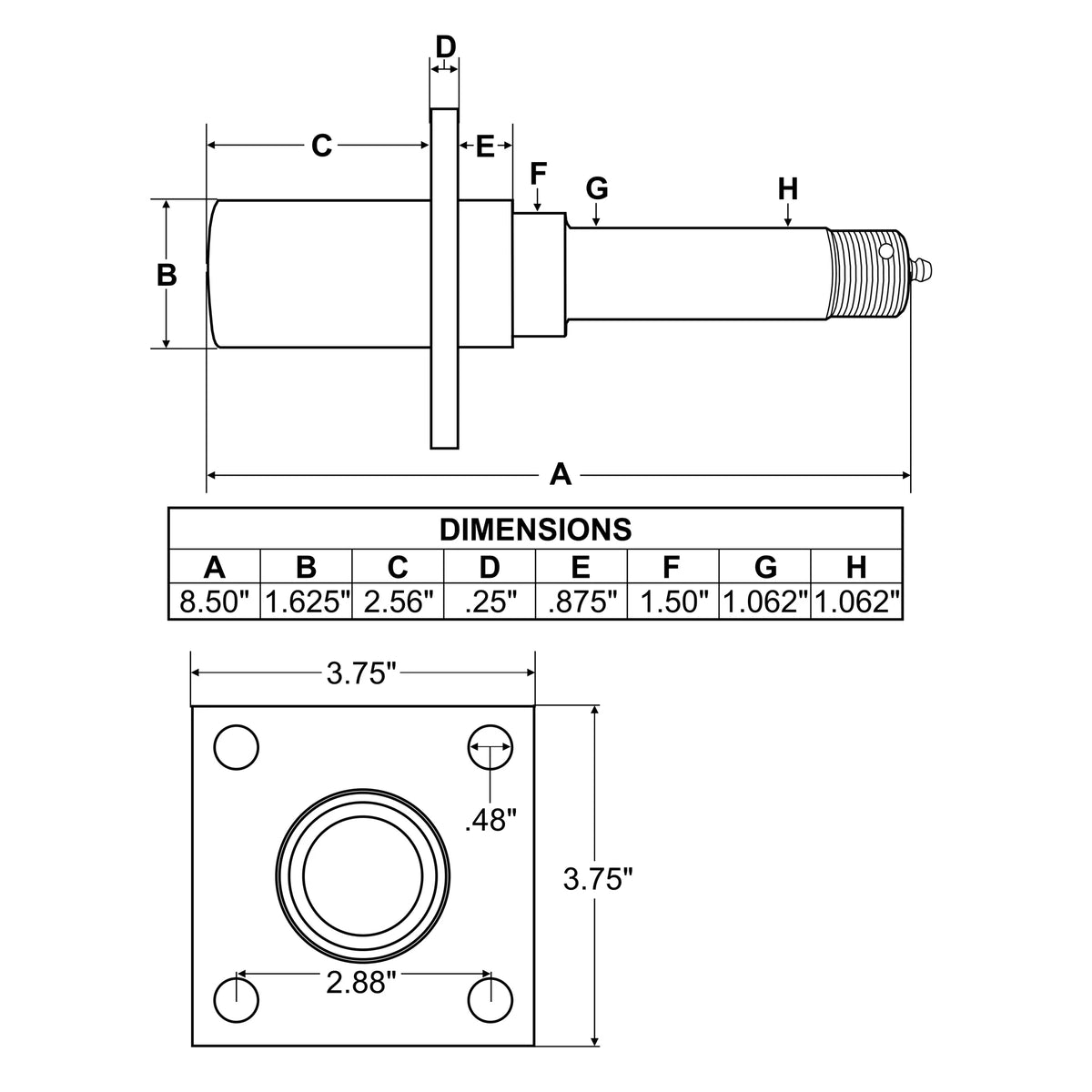 Axle for with Brake Trailer 1-1/16 Inch I.D. Bearings Spindle Flange