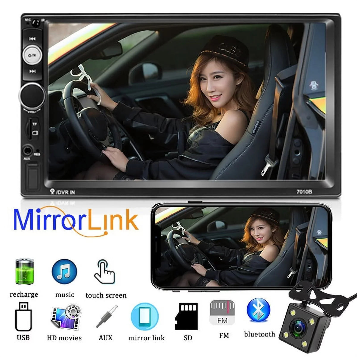7 Car HD Stereo radio with DIN car Camera/ /FM /TF Rear Bluetooth Inch /Video View Touch Link /USB /Car player Car Audio MP5 /AUX Screen 2 MP4 Mirror