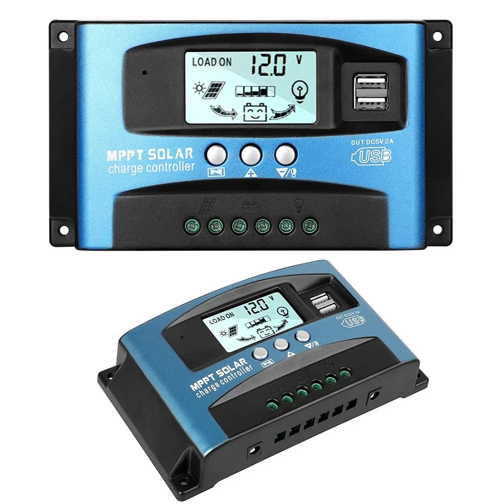 30A USB, MCU Timer(Blue) Control, Dual Controller, Charge Regulator MPPT Controller, Solar Panel Charger Build-in Efficiency, Solar Charging High