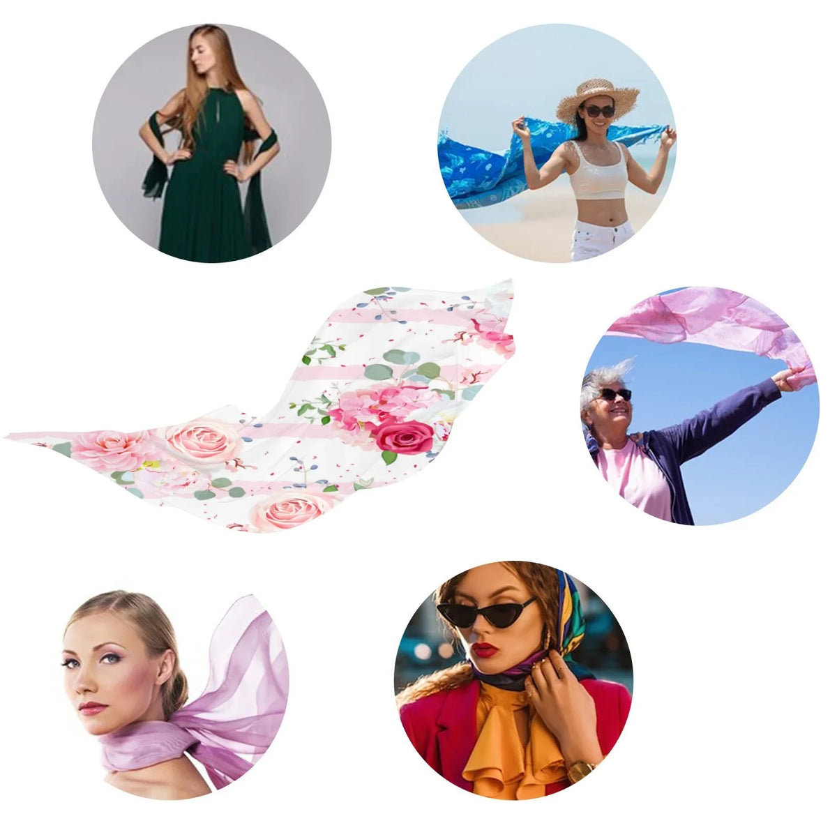 Oblong Wraps Wraps Red Long Sunscreen and for Rose FREEAMG Scarf Women Pink Neck Large Packed Hair Gift Headscarf Shawls Silk