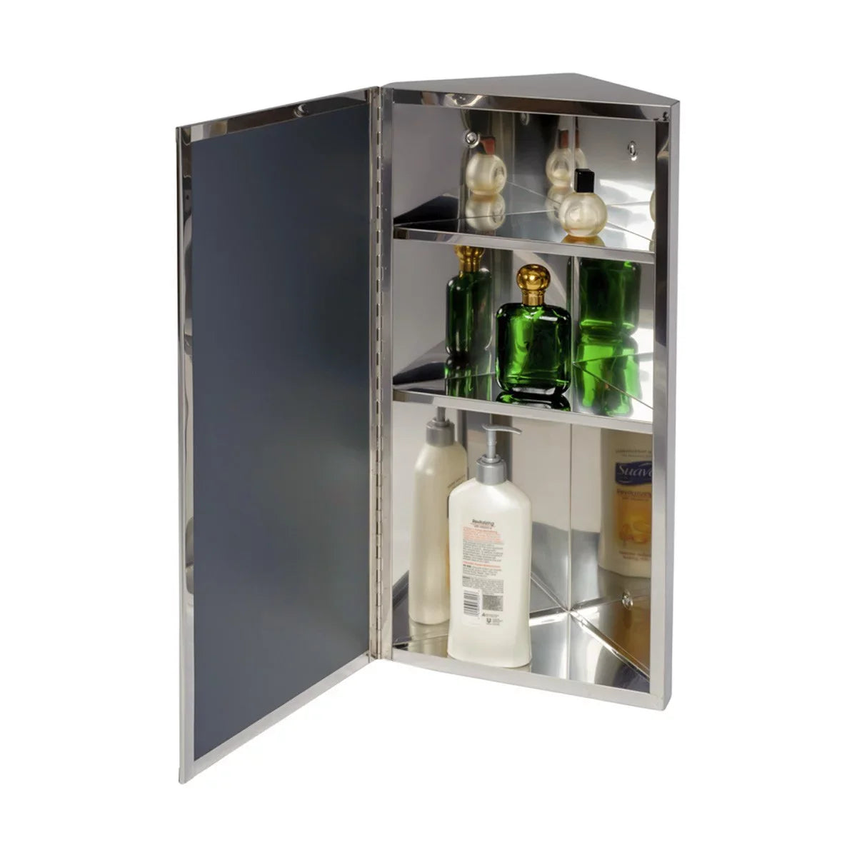 w/Mirror Cabinet Opens Corner Stainless Medicine Wall Steel Left Mount to Cabinet Shelf Renovator's Triple Supply Bathroom w/Screws