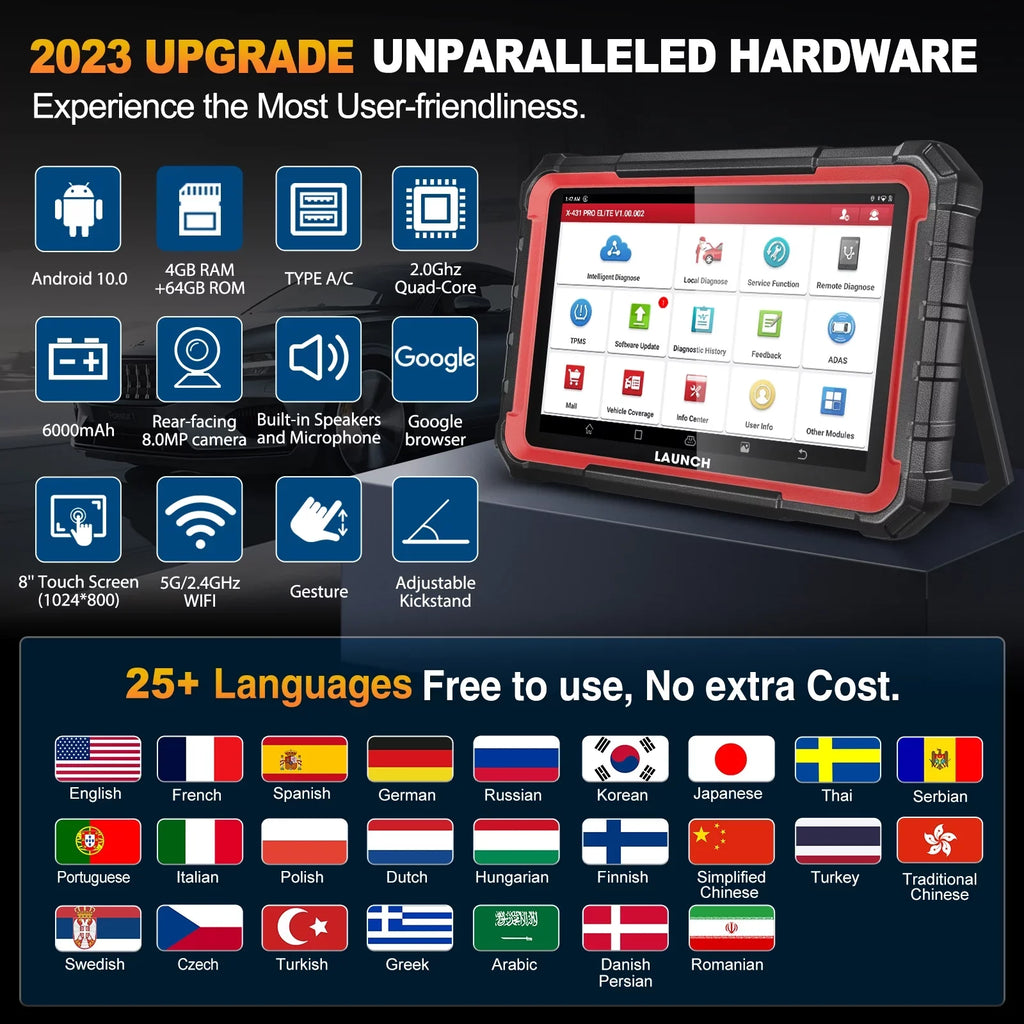 ECU All Auto 32+ 2 Years X431 Bi-Directional Services, Coding, ELITE Automotive Tool, CANFD PRO Scan Systems Car DOIP, Scanner Autoauth, with Update FCA Free Diagnostic LAUNCH