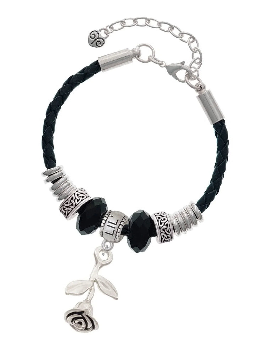 Sister Bead Bracelet, Silvertone Delight Celtic 7"+2" Rose Knot Jewelry Lil Leather Stemmed Extender