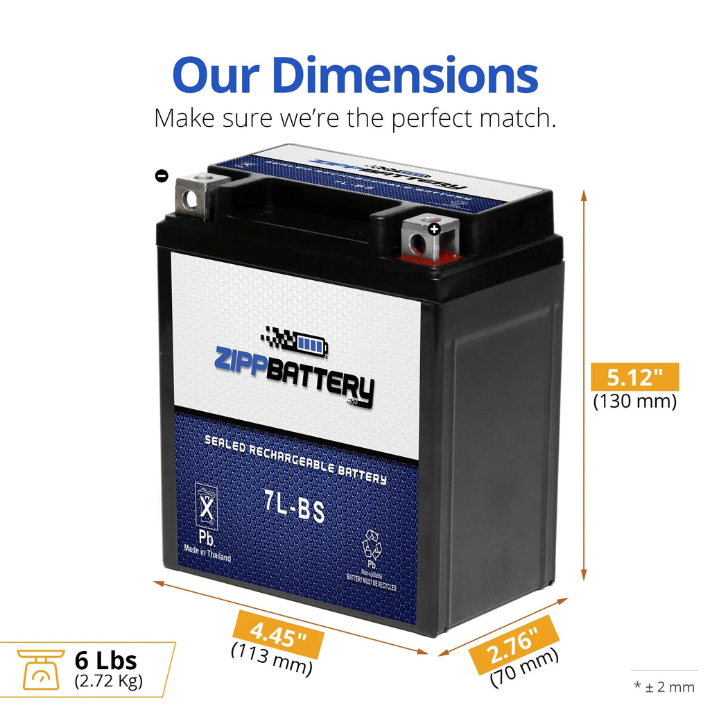 Kawasaki 12 Ytx7l-bs 75 Zipp (7l-bs Atv 2009 Battery Battery Volts,6 450cc Kfx450r Ah, for Cca)