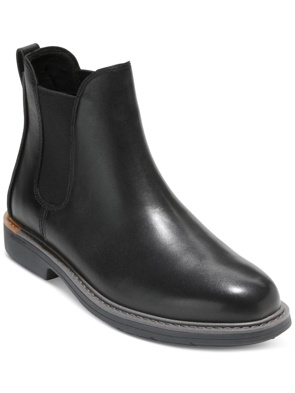 Go-to COLE GRANDSERIES Chelsea M Toe 10.5 Cushioned HAAN Block Round Black Mens Pull Leather Heel Goring Tab