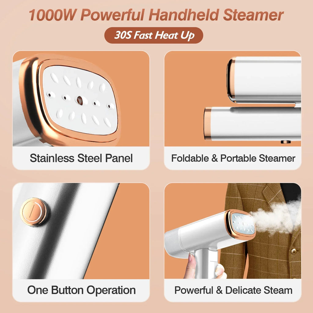 Electric Garments with Wrinkles iMounTEK White up Tank, 30S for 1000W 120ML Clothing Brush Steamer Travel Handheld Portable Water Steamer Heat Remover Foldable