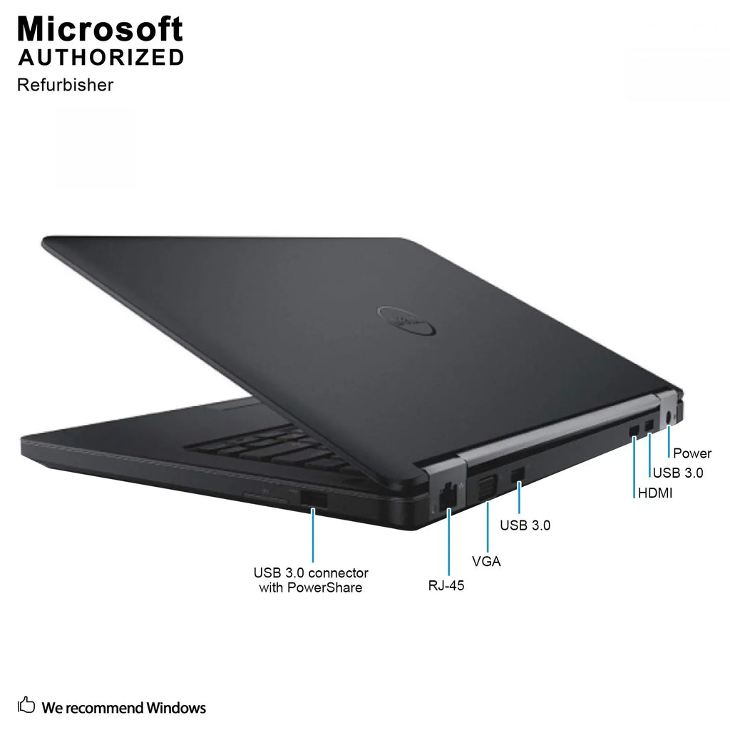 warranty (EN/ES/FR), W10P64-Multi 2.1Ghz, Laptop, year Used Intel Languages I3-5010U E5450 HDMI, 14.0 1 DDR3L, Grade Core Support 8G 500G, Dell 3.0, USB A Latitude VGA,