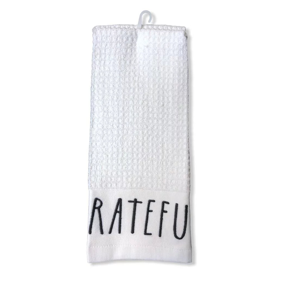 GRATEFUL - Rae of Dunn Towels White BLESSED 2 Christmas Kitchen Set