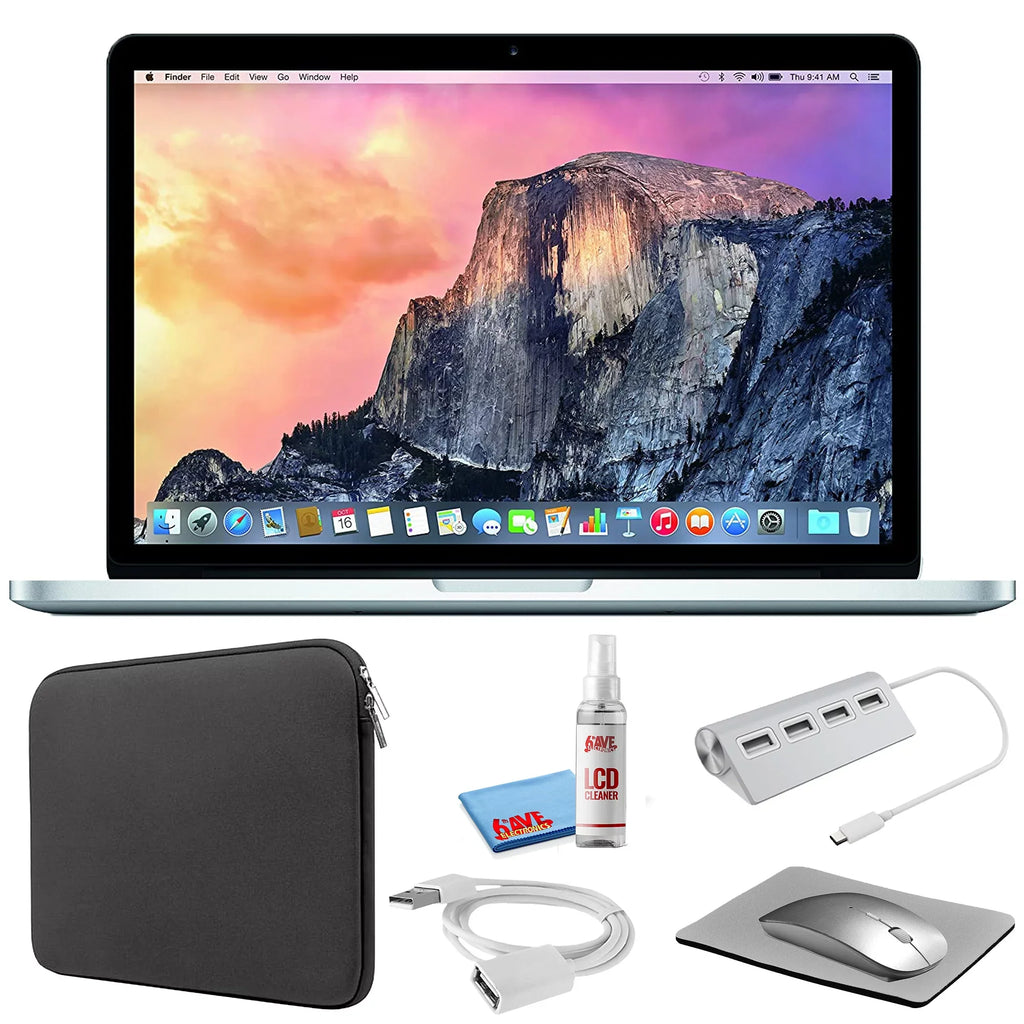 Silver MacBook MF839LL/A) Kit Pro 2.7GHz, (Refurbished) with SSD) Laptop Sleeve 13-inch Black 128GB (i5 + - Starter Cleaning Apple Bundle 2015, Zipper (Early Kit +