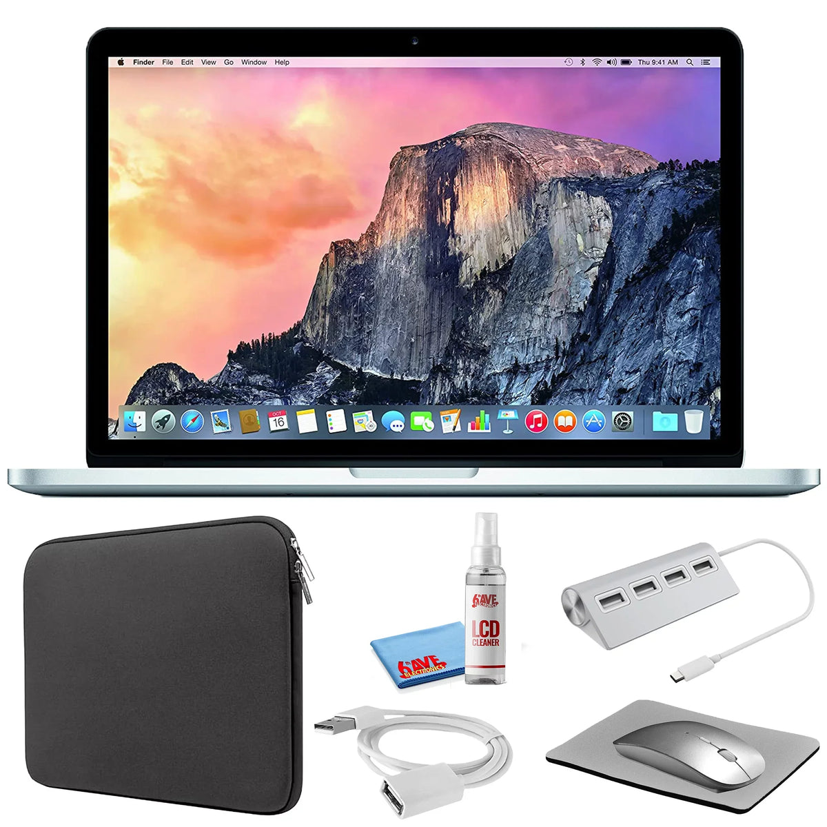 Silver MacBook MF839LL/A) Kit Pro 2.7GHz, (Refurbished) with SSD) Laptop Sleeve 13-inch Black 128GB (i5 + - Starter Cleaning Apple Bundle 2015, Zipper (Early Kit +