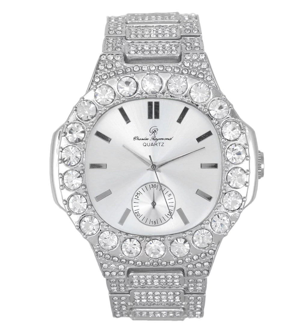Choice!! King. Oblong Your Your (Silver Baguette Diamonds Metal Oversized Diamonds Watch ST10316CE Bigger - Style!! Mens Luxurious Better Out or Silver) for - The Bling-ed is
