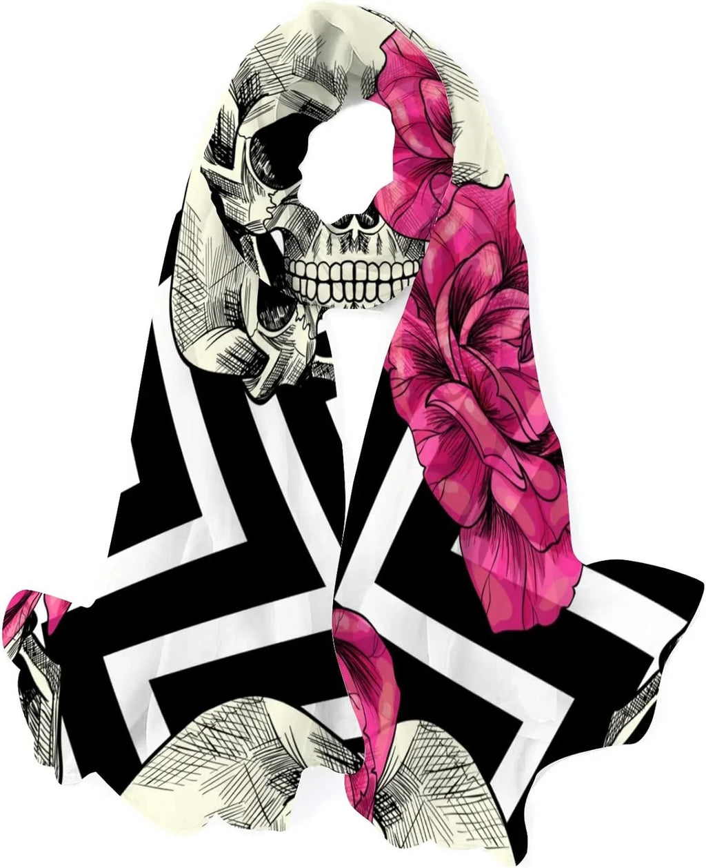 Hyjoy Lightweight And Pink Girls Silk Roses Wrap Women Skull Long Scarves Shawl for Scarf Neck