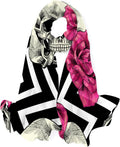 Hyjoy Lightweight And Pink Girls Silk Roses Wrap Women Skull Long Scarves Shawl for Scarf Neck