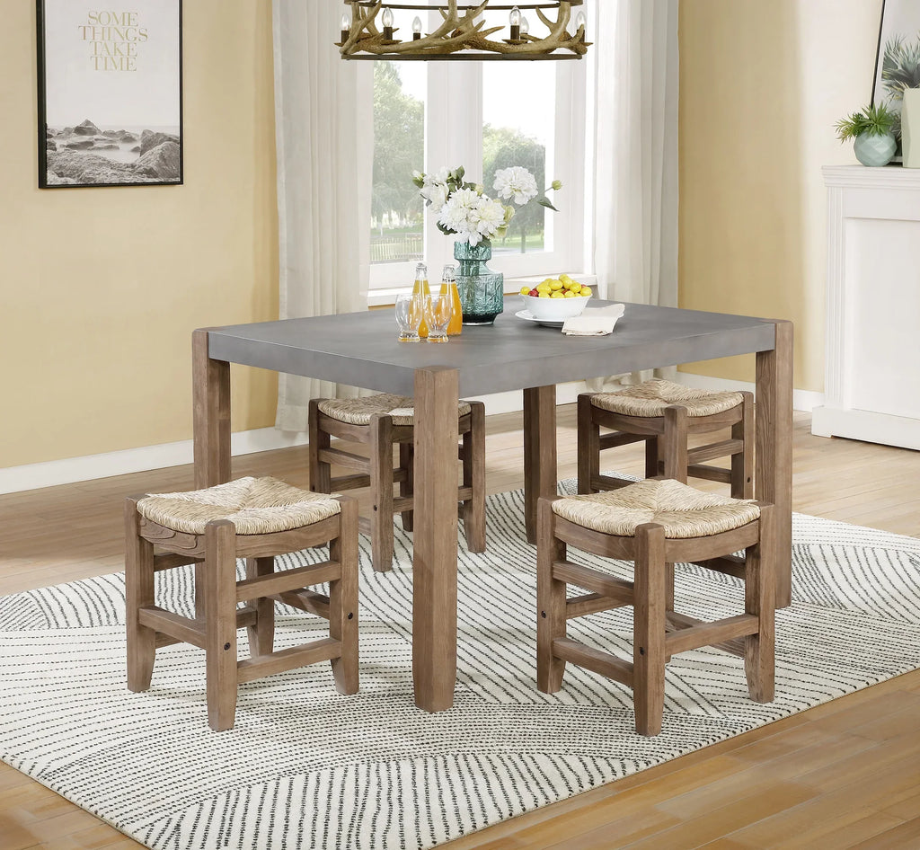 Two Newport with Stools 18"H Wood of Rush Alaterre Seats Set