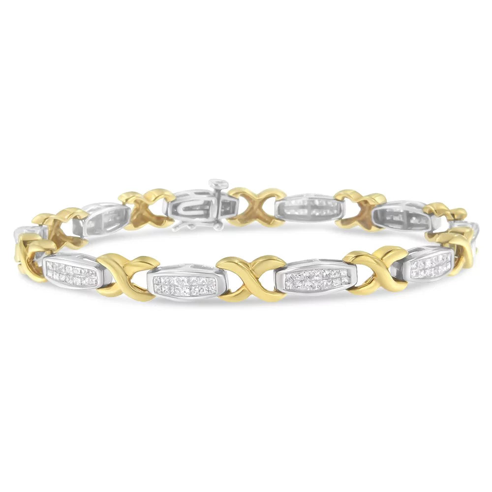Diamond Carat 2 and X-Link SI1-SI2) Gold Bracelet White Invisible-Set (G-H, Tennis Yellow TDW 14K