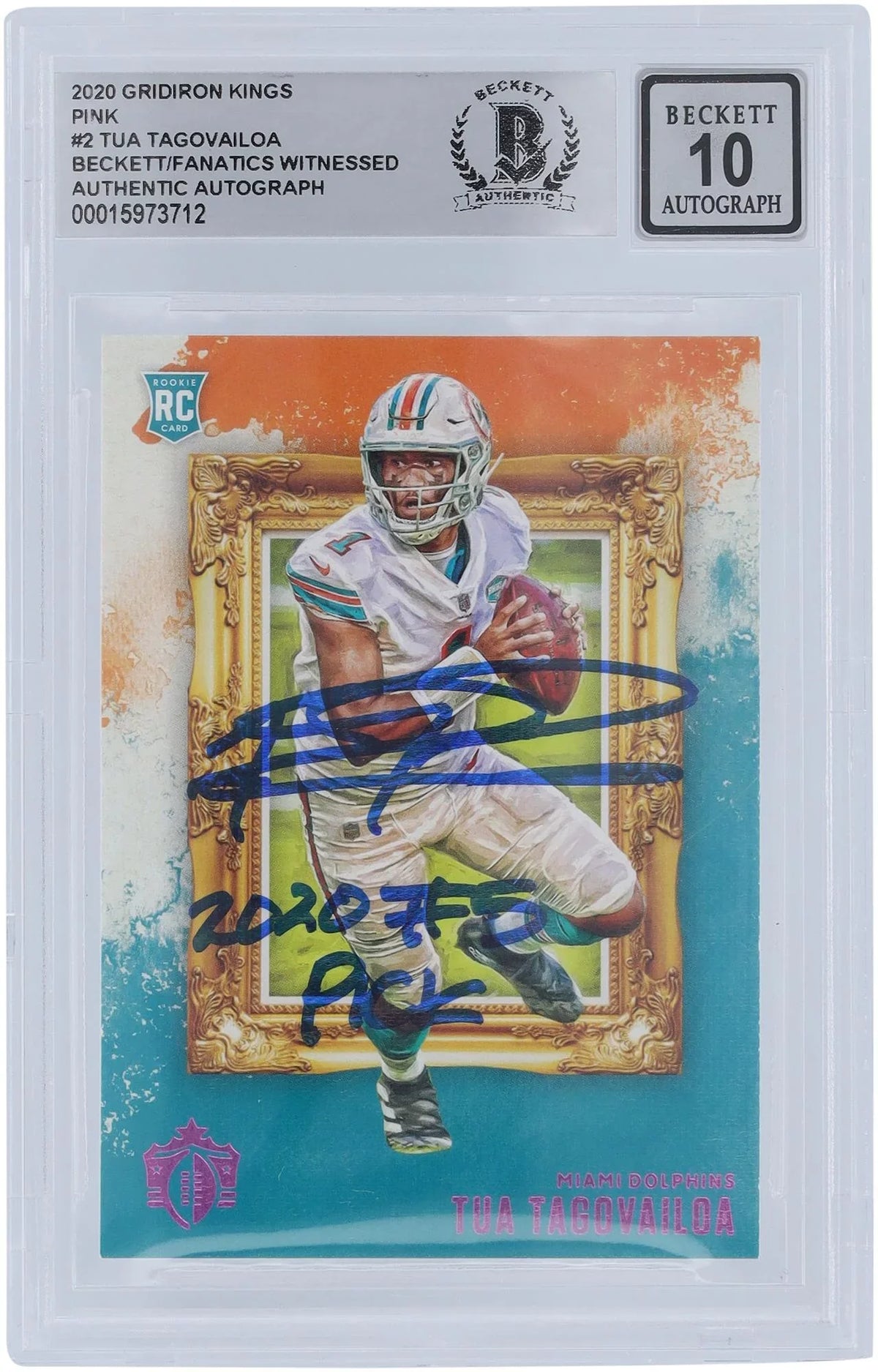 Tagovailoa Fanatics Kings Pink Autographed Authenticated Witnessed 2020 Inscription Card Authentic 10 Rookie with Pick" Fanatics #5 Miami Tua Panini Gridiron Dolphins Beckett - Certified "2020 #GK-2