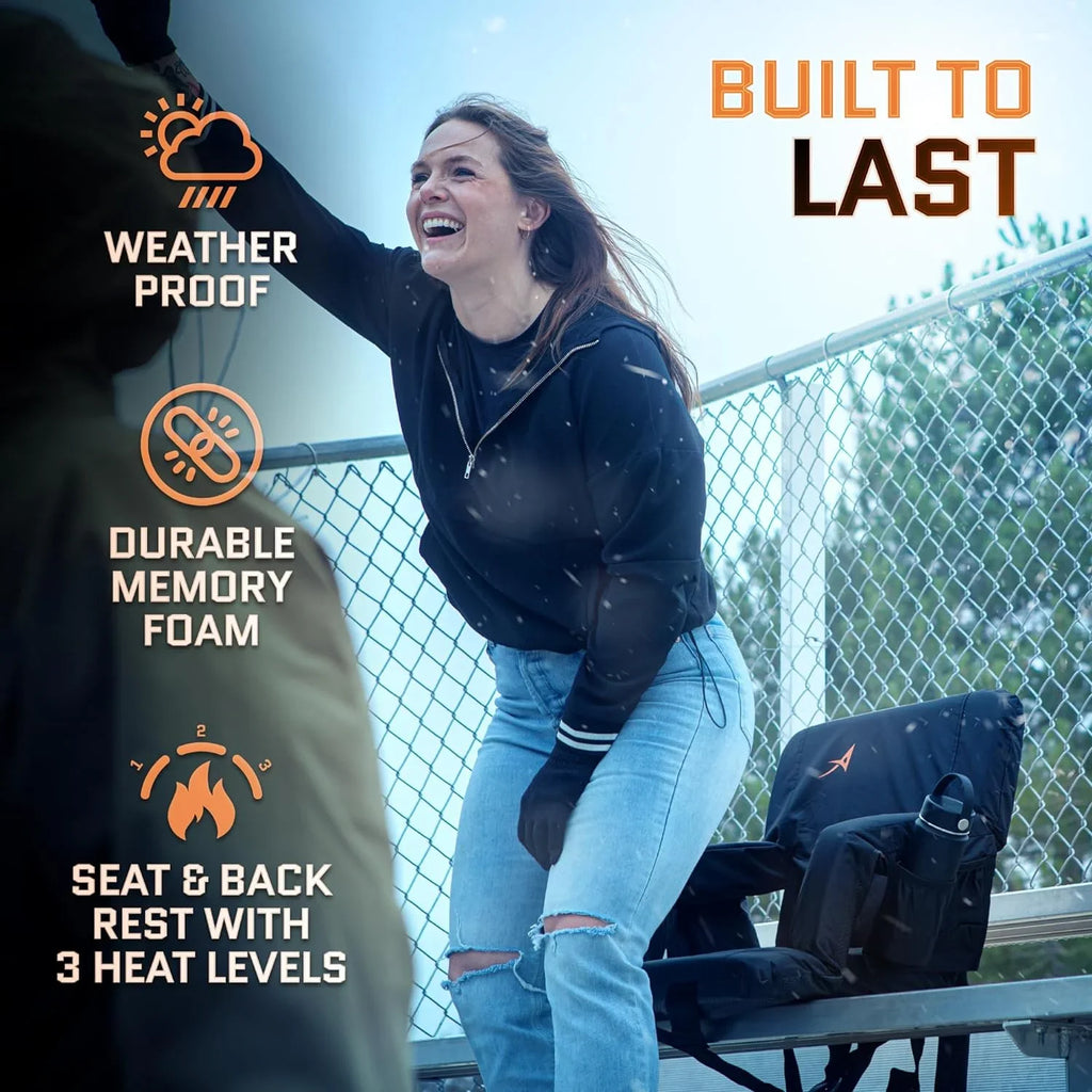 Support Double with Chair Battery Heat Wide Heated – Foldable Included Back USB Seats Levels Holder Pockets, 3 Games - 4 Bleachers Cushioned, Cup of for - - ACELETIQS - Stadium Upgraded Camping,