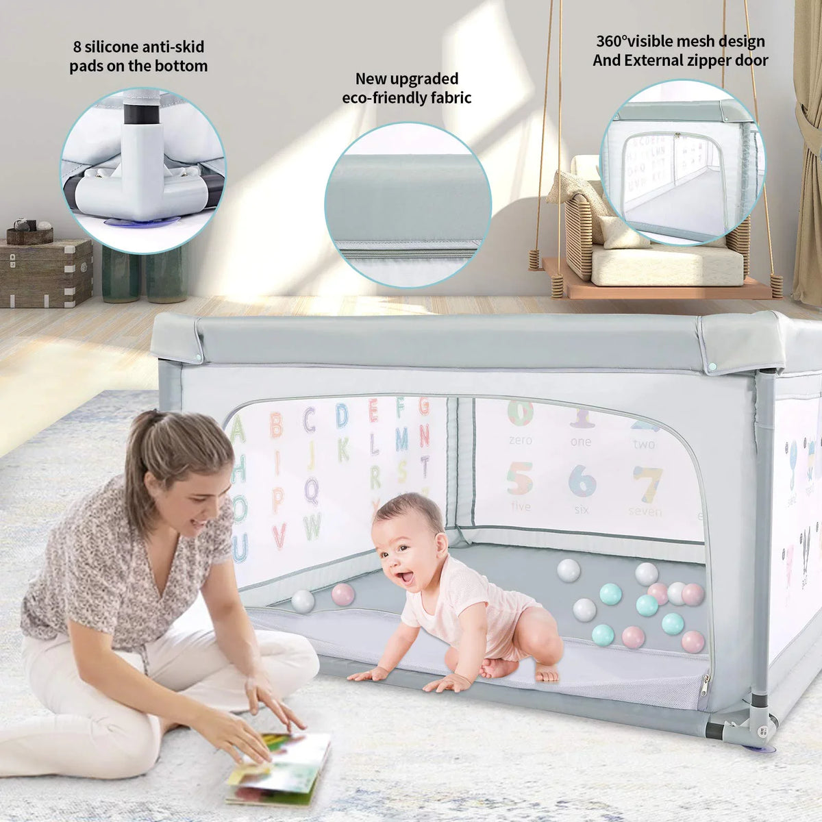 Baby with Pull inch 59*70*27 Nordmiex for Playpen Yard Two Baby Play Safety Rings,