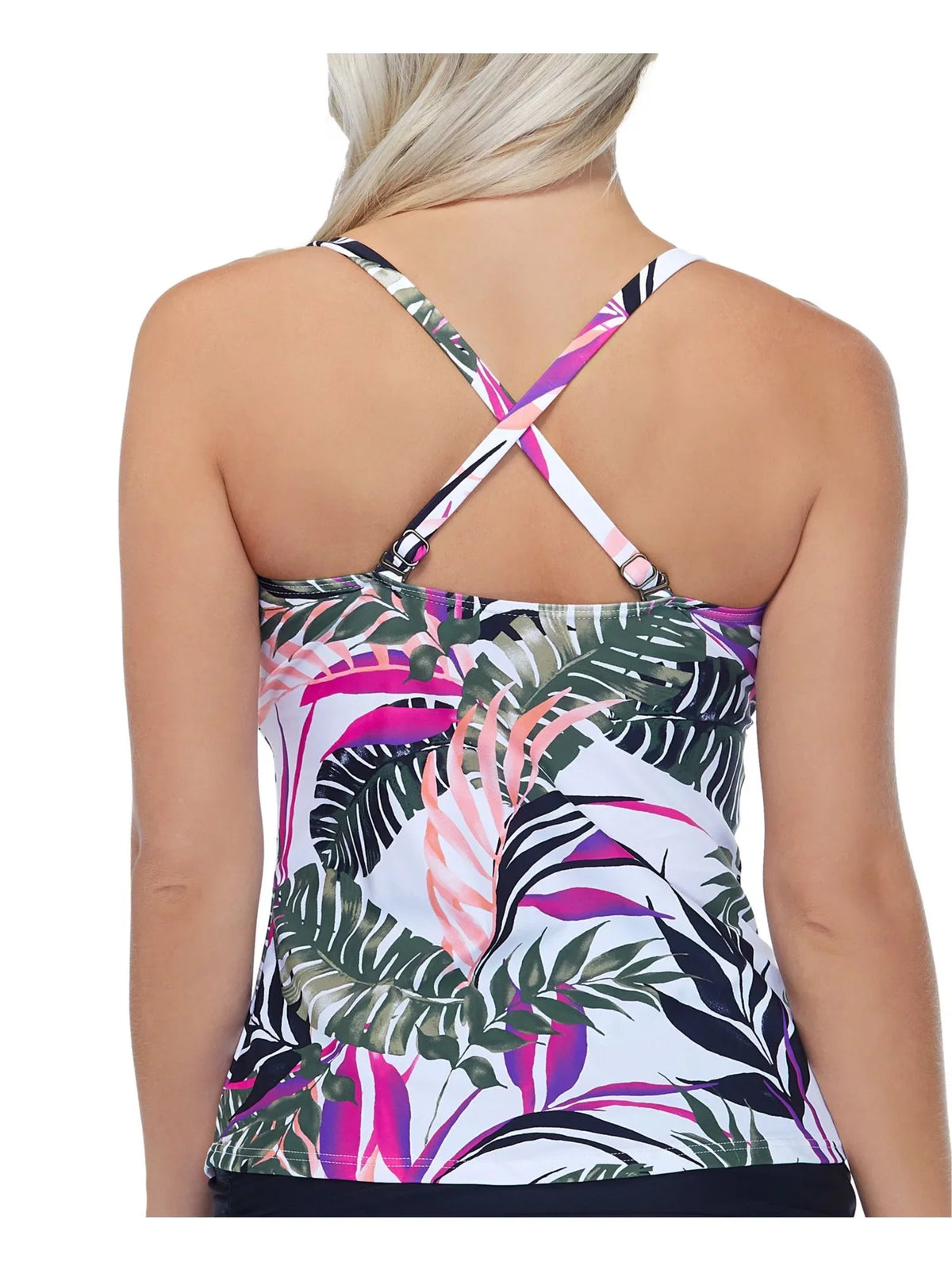 Tankini ESCAPE 12 Stretch Sweetheart ISLAND White Aloha Top Neck Swimsuit Palms Women's Print Ruffled Tropical