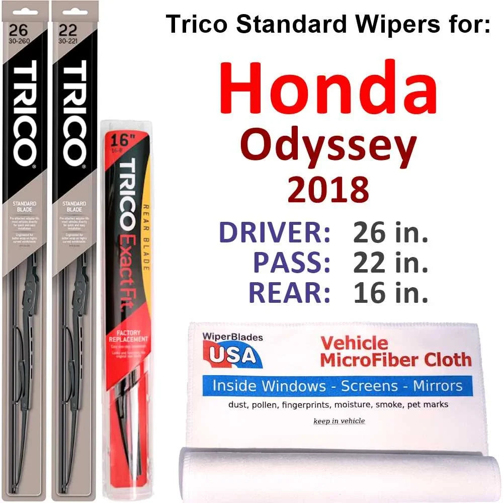 Honda Blades of 3) (Set Wiper Wiper Odyssey w/Rear 2018