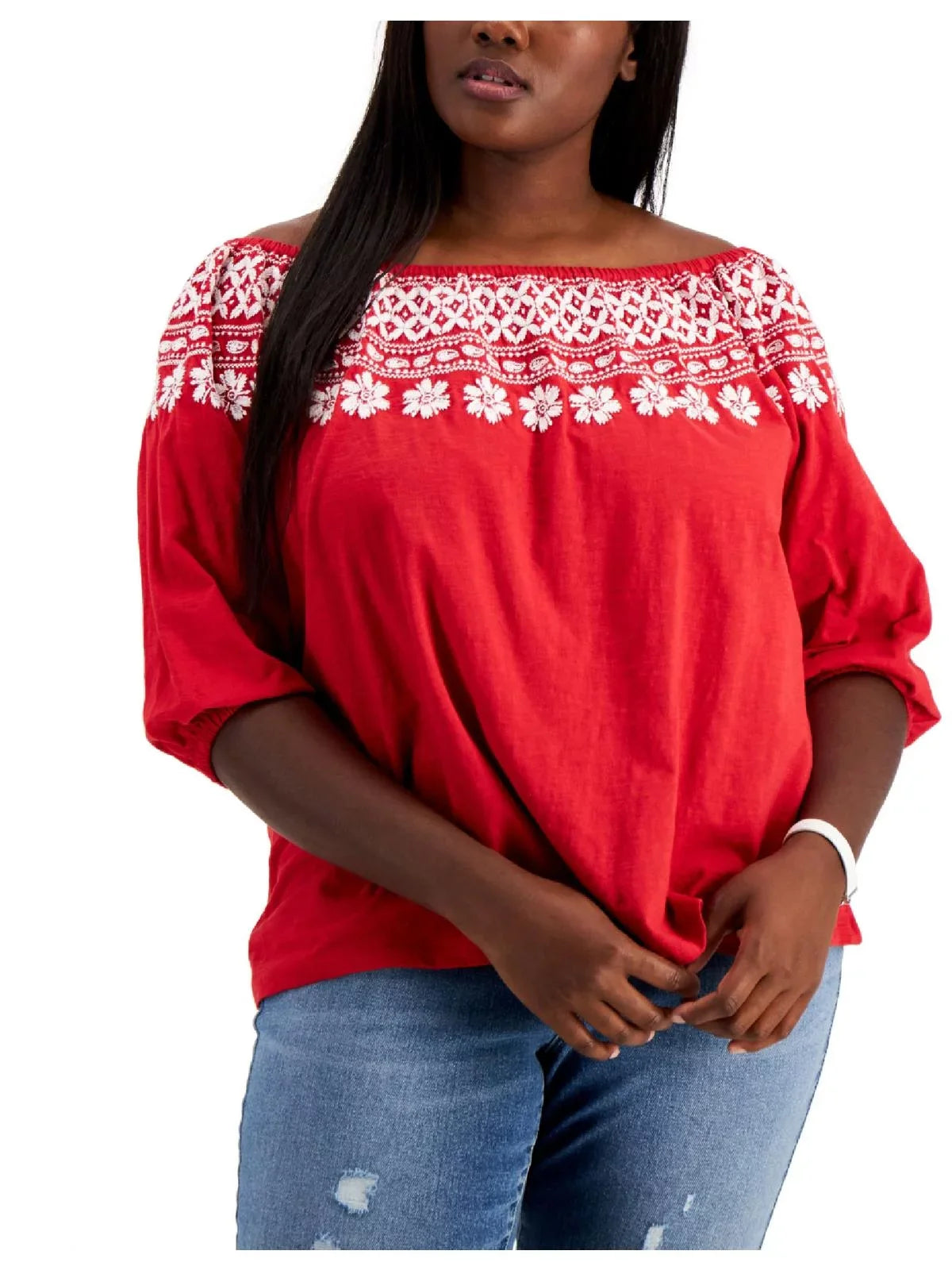 Top Size Shoulder Hilfiger The Off Red 3X Women's Embroidered Tommy